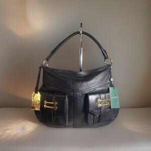 NEW Lauren Ralph Lauren Bermondsey Leather Hobo Bag BLACK Gold Charm & Dust bag